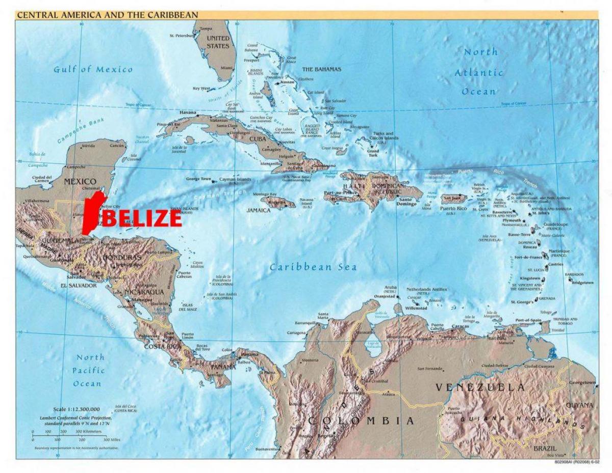 نقشه آمریکای مرکزی بلیز